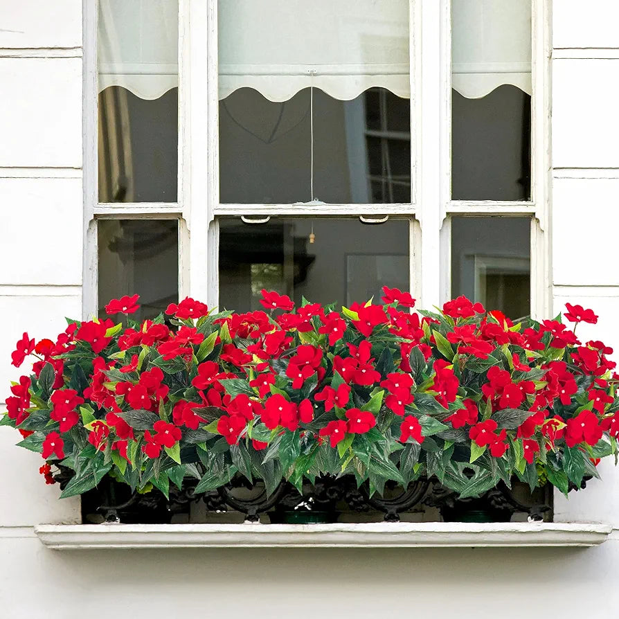 Uqueeten 2 Pieces Artificial Flower Impatiens for Balcony Garden Bonsai Decoration